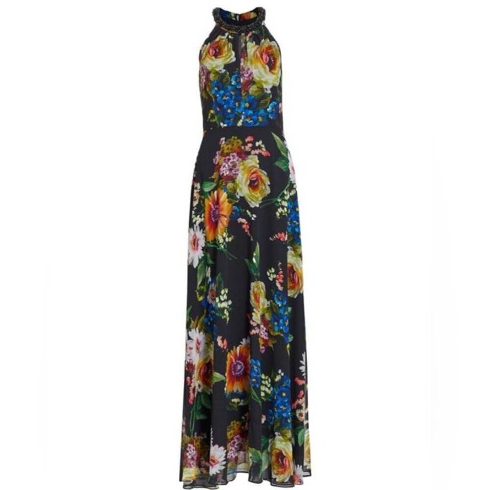 NWT Teri Jon Rickie Freeman Beaded Sleeveless Floral Maxi Dress Gown Sz 12 $760 - Picture 2 of 15